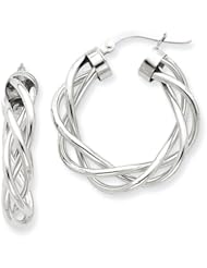 Twisted Round Hoop Earrings in 14 Karat White Gold, 25mm (1")