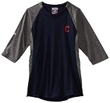 MLB Boys' Cleveland Indians 3/4 Sleeve Crew Neck Featherweight Tech Fleece Pullover (Pro Navy/Pro Carbon Heather, Large)