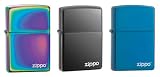 Zippo Lighter Set - Sapphire, Black Ice and Spectrum with Name Logo Pack of 3