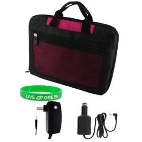 Acer Aspire One AOD150-1577 10.1-Inch Lightweight Checkpoint Friendly Netbook Bag with Home - Bundle with Car and Wall Home Charger - Magenta Black