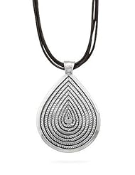 Triple Strand Leather Necklace and Oxidized Sterling Silver Pendant