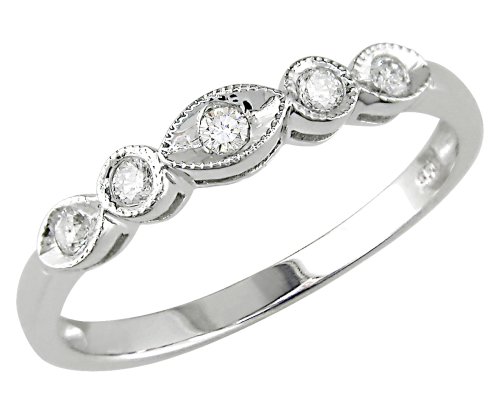 14k White Gold 5-Stone Diamond Milgrain Band (.15 cttw)