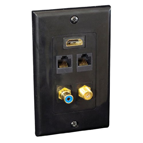 Pyle Home PHDM2RB2 Combination Audio Video Wall Plate for HDMI, Mono RCA Audio, Coaxial and Dual Ethernet (Black)