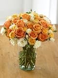 Peaches and Cream Rose Bouquet, Eco-Friendly - Veriflora Certified, White and Peach Rose Bouquet