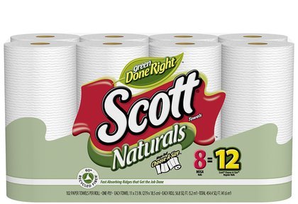 Scott Naturals, Choose a Size Mega Roll (2.5X Regular), 1 Ply, White-8pk (Pack of 3)