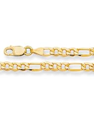 14K Yellow Gold Light Figaro Chain Bracelet - Width 3.5mm - Length 8.5 Inch