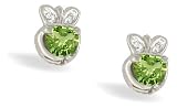 14K White Gold Genuine Heart Peridot and Diamond Celtic Claddagh Earrings