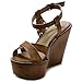 Ollio Womens Shoe Burnish Vintage Ankle Cuff Heel Wedge Sandal
