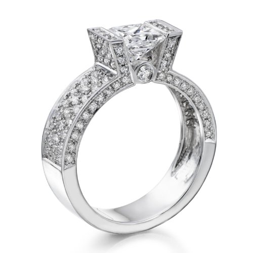 Diamond Engagement Ring in Platinum - EGL Certified, Princess, 1.50 Carat, J Color, SI2 Clarity