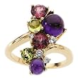 14K Yellow Gold Multi Gemstones and Diamond Ring