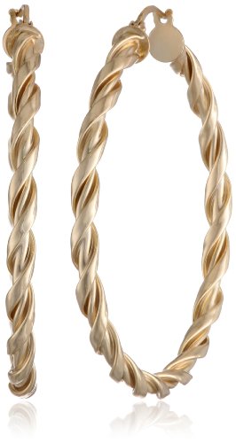 Goldtone Finish Silver 3x20 Twist Clicktop Hoop Earrings