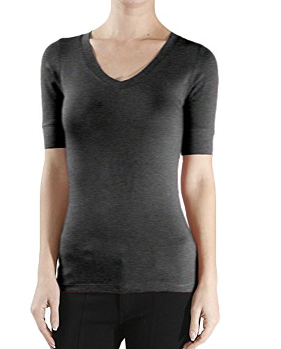 Active Basic Elbow Sleeve V-Neck Cotton T-Shirt