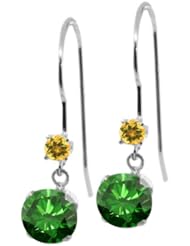 1.24 Ct Round Green Diamond Yellow Citrine 14K White Gold Earrings