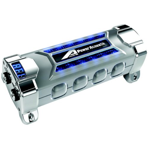 Power Acoustik Pcx-5f 5 Farad Digital Display Car Audio Capacitor with Neon Lights + Digital Blue Voltmeter