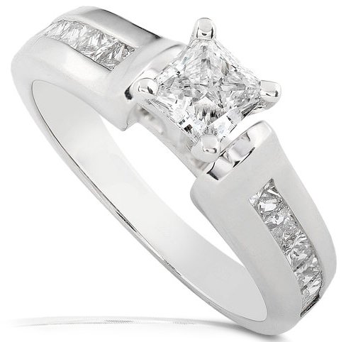 1 Carat Princess Diamond Engagement Ring in 14k White Gold EGL Certified