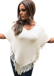 Handmade Organic Cotton Poncho - Natural Oats (Hand-crocheted Border, Medium/...