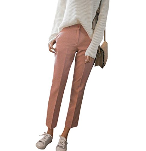 【 UN ANANAS 】 ピンク きれい色 センタープレス パンツ 韓国 スタイル レディース S M L 春