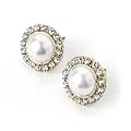 Pearl & Crystal Pierced Fashion Earrings White & Gold