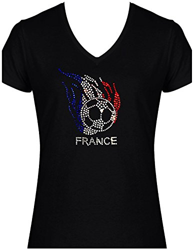 Premium Shirt Damen Fussball Frankreich mit Strass France statt Trikot , T-Shirt, Grösse M, schwarz