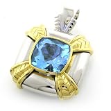 Sterling Silver/18K Gold Blue Topaz Square Pendant