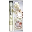 Boy's Baptismal Gift Set in English with Missal, Rosary, 2x12" Large Sculpture Candle, Handkerchief, and Shell