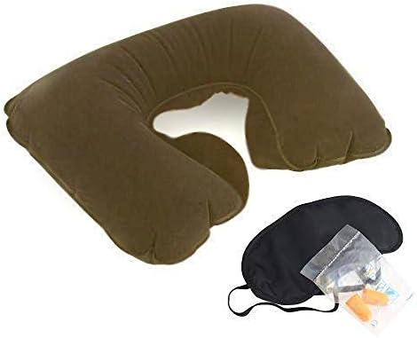 Cozy Travel Pillow - Use as Neck Pillow , Headrest Pillow , Airplane Pillow and More. This 3 in 1 Travel Inflatable Pillow Combo Package includes Lightweight Air Travel Pillow, Silk Eye Mask and Ear Plugs. Inflatable Travel Pillow (Green)