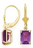 14K 8X6MM EMERALD CUT AMETHYST LEVERBACK EARRINGS
