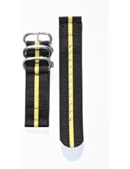 22mm Black/Yellow Military Style 2-PC Strap with Two S/S Rings and S/S Heavy Buckle. Great to Attach to Any Timepiece.