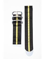 20mm Heavy Duty BLACK/YELLOW Ballistic Nylon 2-PC Strap with Two S/S Rings and S/S Heavy Buckle. Great to Attach to Any Timepiece.