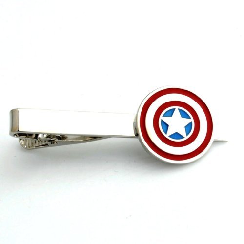 Captain America Superhero Shield Tie Clip Silver Blk Wedding Bar Clasp