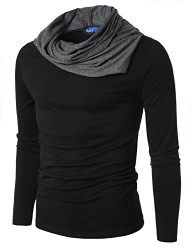 Doublju-Mens-Turtle-Neck-with-Shirring-Detail-BLACK-US-M-Asian-Large