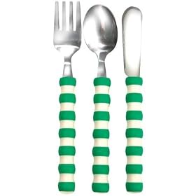 Gripables - Comfortable Cutlery (3 pc. Cutlery Set w/ Green & White Handles)