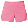 Pink solid color exercise sport shorts for women and girls. Covered elastic waist & vents.