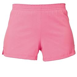 Pink solid color exercise sport shorts for women and girls. Covered elastic waist & vents.