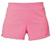 Pink solid color exercise sport shorts for women and girls. Covered elastic waist & vents.