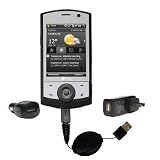 Retractable USB Hot Sync Compact Kit with Car & Wall Charger for the HTC P3650 - Gomadic Brand w/ TipExchange Technology