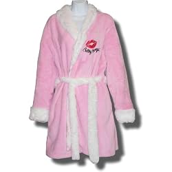 Betty Boop short Plush Bathrobe in Pink with White faux fur trim