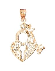 Dazzlers Solid 14k Gold Filigree Heart Lock with Key Charm Pendant Available in three colors from jewelsberry (weights: 1.9 grams only)