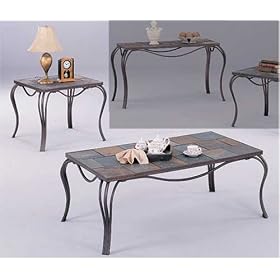 Slate Top Metal Base Coffee Table & 2 Occasional Side/End Tables Set