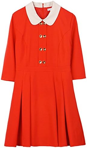 Kling Peter Pan Collar Elbow Sleeve Morelia Dress-Red-Large