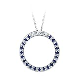 14K White Gold Sapphrie & Diamond Circle Necklace On Sale