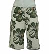Mens Board Shorts, White Green Flower