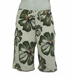Mens Board Shorts, White Green Flower