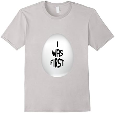 Men's I Was First - Chicken Or Egg? T-Shirt Medium Silver