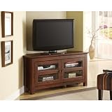 Walker Edison 44-Inch Corner Wood TV Console, Traditional Brown