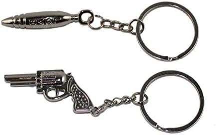 1 Pair Couples Metal Revolver Hand Gun Pistol and Bullet Key Ring Keychain Ornaments
