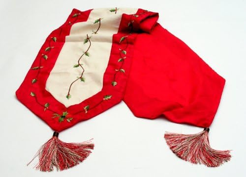 Table Runner, Christmas Holly with Cream Center and Red Borders 13x72 inches