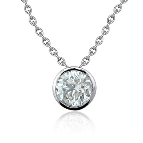 14k White Gold Bezel Solitaire Natural Diamond 