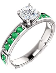 14K White Gold Round Cut Diamond and Emerald Ring -- LIFETIME WARRANTY