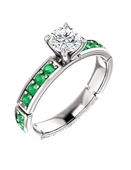 Platinum Round Cut Diamond and Emerald Ring -- LIFETIME WARRANTY